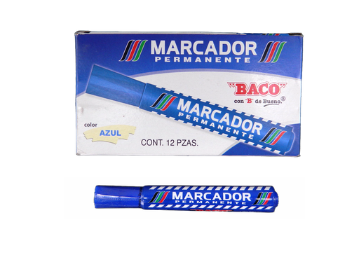 [003011] Marcador Permanente Plastico Azul C/ 12 pzs Baco