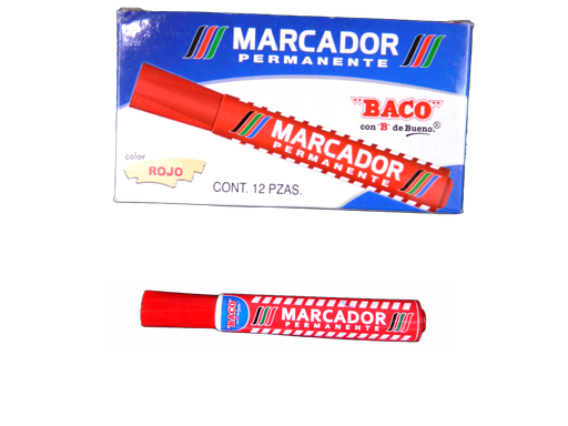 [003012] Marcador Permanente Plastico Rojo C/ 12 pzs Baco