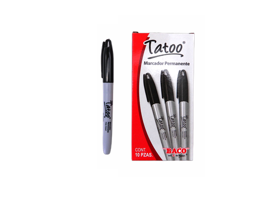 [003022] Marcador Permanente P/ Fino Tatoo Negro C/ 12 pzs Baco
