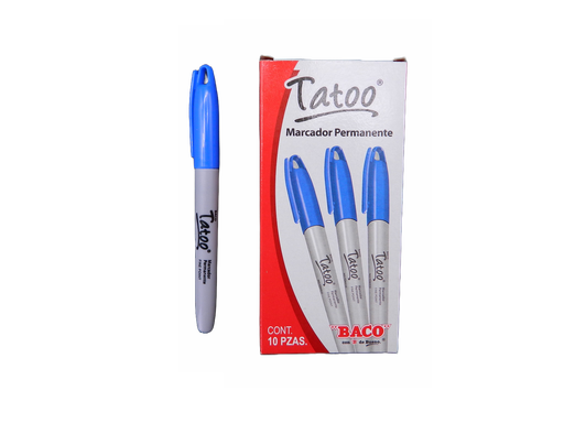 [003023] Marcador Permanente P/ Fino Tatoo Azul C/ 12 pzs Baco