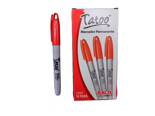 [003024] Marcador Permanente P/ Fino Tatoo Rojo C/ 12 pzs Baco