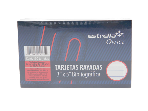 [003629] Tarjeta Rayada 3 x 5 C/ 100 pzs Estrella
