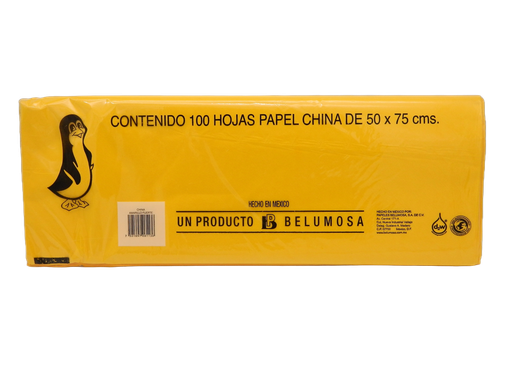 [003984] Papel China Pingüino 50x75 cms Amarillo Fuerte C/ 100 pzs Belumosa