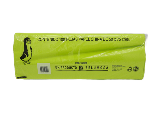 [003985] Papel China Pingüino 50x75 cms Verde Manzana C/ 100 pzs Belumosa