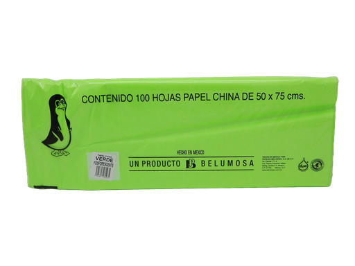 [003989] Papel China Pingüino 50x75 cms Verde Fosforescente C/ 100 pzs Belumosa