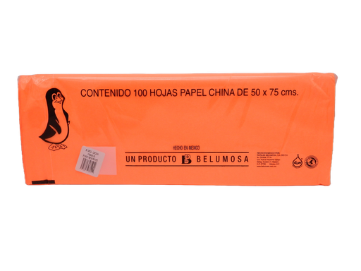 [003990] Papel China Pingüino 50x75 cms Naranja Fosforescente C/ 100 pzs Belumosa
