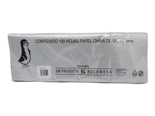 [003996] Papel China Pingüino 50x75 cms Plata Metalico C/ 100 pzs Belumosa
