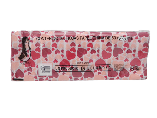 [004002] Papel China Pingüino 50x75 cms Corazones C/ 100 pzs Belumosa