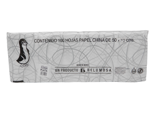 [004006] Papel China Pingüino 50x75 cms Filigrana Plata C/ 100 pzs Belumosa
