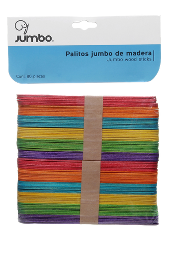 [004086] Palitos Madera Jumbo Colores 1.6 x 15 cms C/ 80 pzs Jumbo