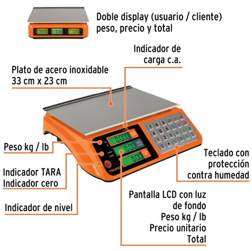 [004172] Bascula Electronica Multifunciones 40 Kgs 15241 Truper
