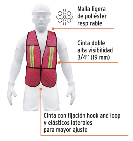[004301] Chaleco C/ Cinta Doble 3/4" Alta Visibilidad Rojo 21028 Truper