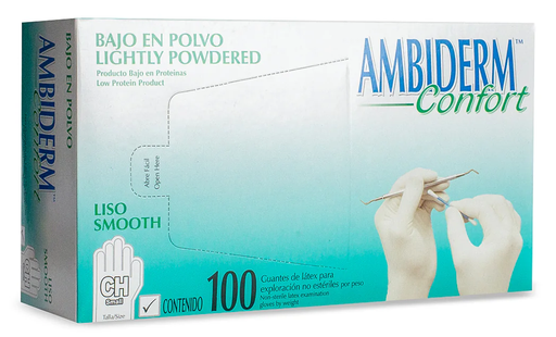 [004483] Guante Latex Confort Blanco Bajo en Polvo Chico C/ 100 pzs Ambiderm