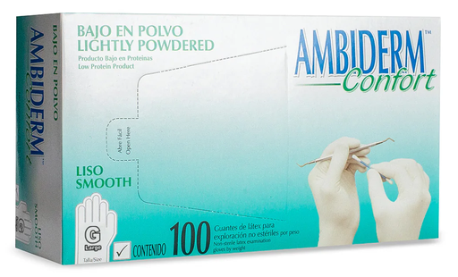 [004485] Guante Latex Confort Blanco Bajo en Polvo Grande C/ 100 pzs Ambiderm