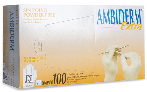 [004488] Guante Latex Extra Blanco Libre de Polvo Mediano C/ 100 pzs Ambiderm
