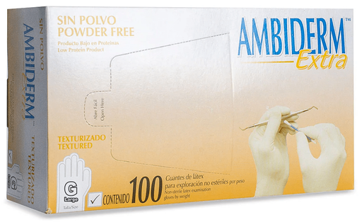 [004489] Guante Latex Extra Blanco Libre de Polvo Grande C/ 100 pzs Ambiderm