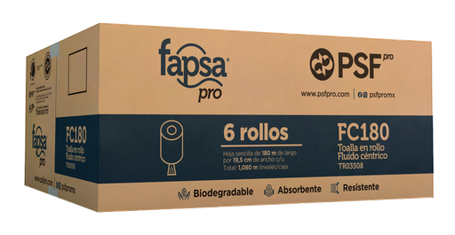 [004696] Toalla Rollo Blanca Fluido Centrico 180 mts C/ 6 pzs FC180 Fapsa