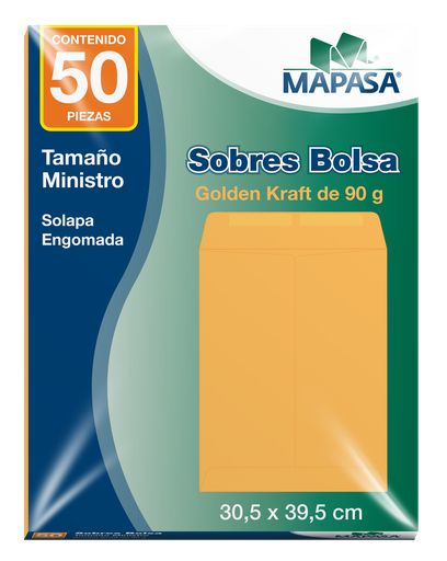 [004873] Sobre Bolsa Golden T/ Ministro 30.5 x 39.5 cms C/ 50 pzs Arpapel