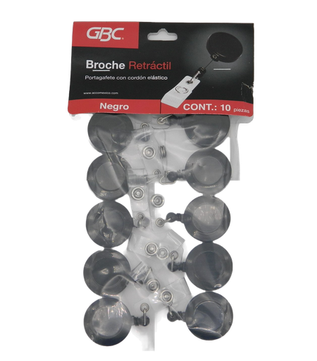 [000036] Broche Retractil Negro C/ 10 pzs Gbc