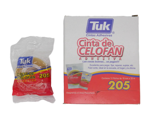 [000263] Cinta Adhesiva Transparente T-205 18 x 33 C/ 12 pzs Tuk