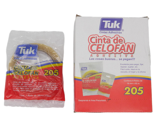 [000264] Cinta Adhesiva Transparente T-205 18 x 65 C/ 8 pzs Tuk