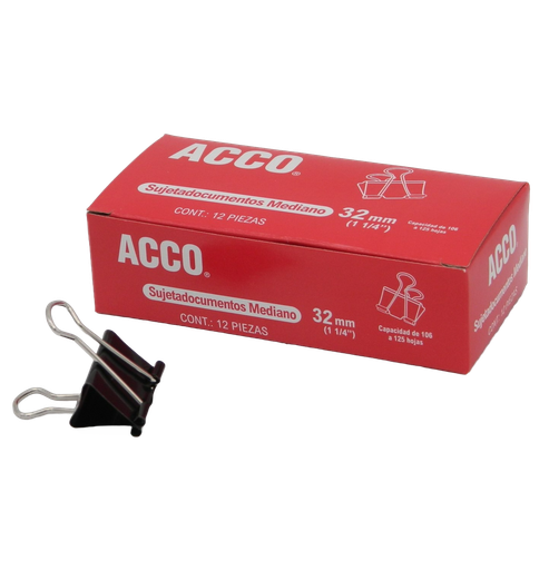 [000002] Binder Clip Mediano 32 mm 1 1/4" C/ 12 pzs Acco