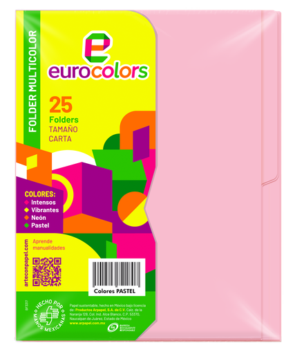 [000126] Folder Multicolor T/ Carta Rosa Pastel C/ 25 pzs Arpapel