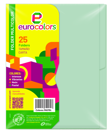 [000127] Folder Multicolor T/ Carta Verde Pastel C/ 25 pzs Arpapel