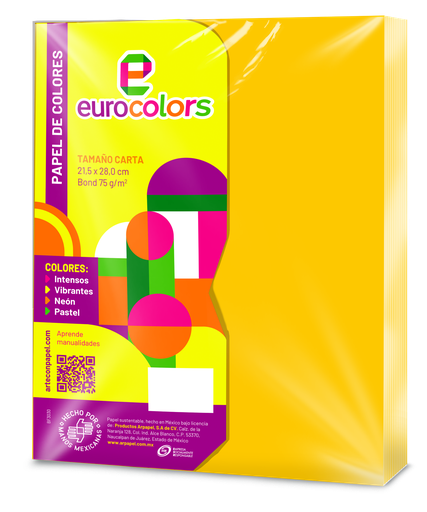 [000090] Papel Eurocolor T/ Carta Amarillo Intenso C/ 100 pzs Arpapel