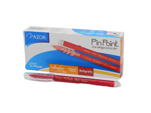[000188] Pluma PinPoint 0.5 mm P/ Ultrafino Rojo C/ 12 pzs Azor