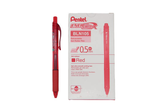 [000410] Pluma Energel 0.5 mm P/ Fino Retractil Rojo C/ 12 pzs BLN105 Pentel