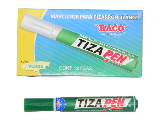 [000676] Marcador P/ Pizarron Tizapen Verde C/ 12 pzs Baco