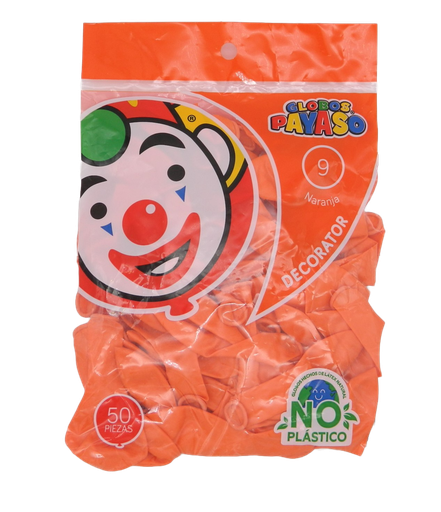 [000840] Globos Naranjas #9 C/ 50 pzs Payaso