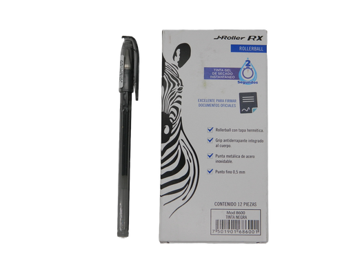 [000868] Pluma J Roller Gel  0.5 mm P/ Fino Negro C/ 12 pzs Zebra
