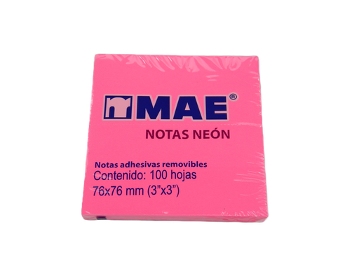 [000879] Notas Adhesivas Neon 3 x 3 Rosa C/ 100 pzs Mae