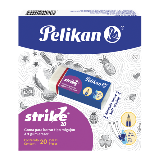 [001050] Borrador Goma Blanca Strike 20 C/ 20 pzs Pelikan
