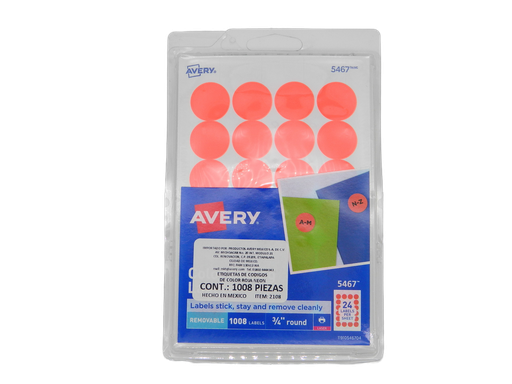 [001159] Etiqueta Redonda 3/4 Rojo Neon C/ 1,008 etiquetas Avery