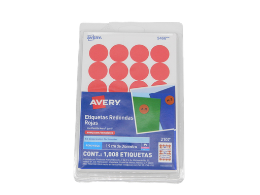 [001164] Etiqueta Redonda 3/4 Roja C/ 1,008 etiquetas Avery