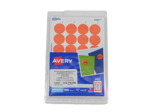 [001165] Etiqueta Redonda 3/4 Naranja C/ 1,008 etiquetas Avery