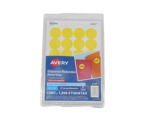 [001166] Etiqueta Redonda 3/4 Amarilla C/ 1,008 etiquetas Avery