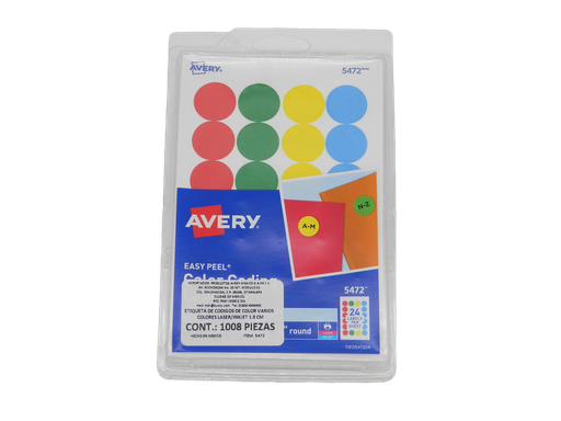[001167] Etiqueta Redonda 3/4 Colores C/ 1,008 etiquetas Avery